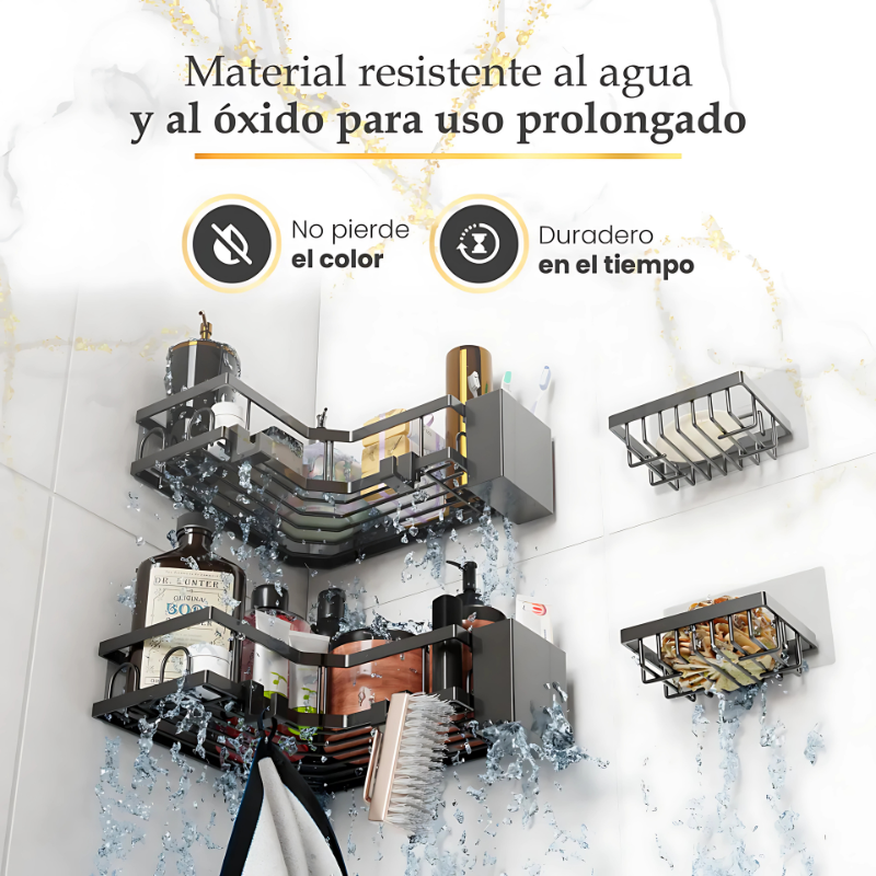DuchaX® Set Organizador de Baño Esquinero 6 en 1 - Resistente y Sin Taladros 🚿✨
