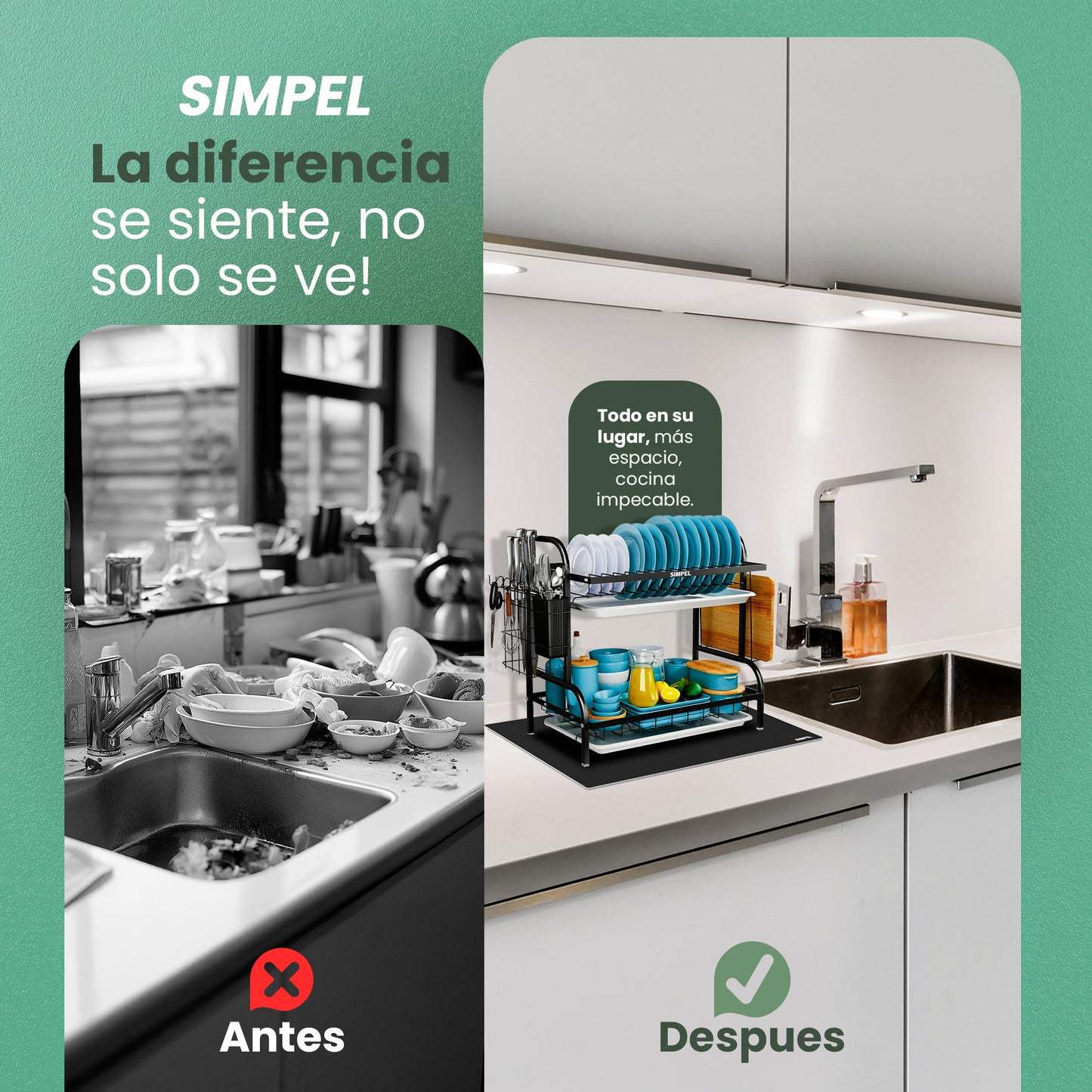 Escurridor de Platos 2 Niveles + Tapete de Regalo🎁 – Compacto, Resistente y Antigoteo | SIMPEL®