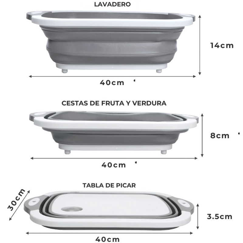TriCut® — Tabla Multifuncional 3 en 1 Plegable para Cocina  - La Solución Completa para Cortar🔪 Lavar💧 y Guardar 🧺