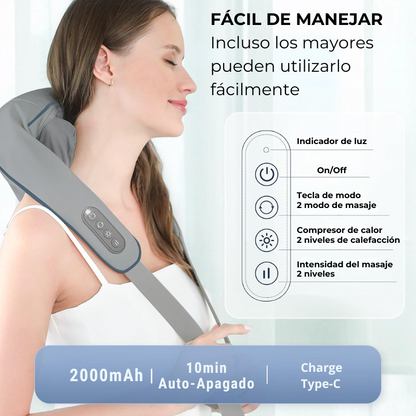 RelaxPro® Masajeador Multifuncional  4D de Cuello, Espalda y Hombros con Calor Infrarrojo – Manos Libres, Recargable y de Uso Corporal Total 🧘‍♂️🔥