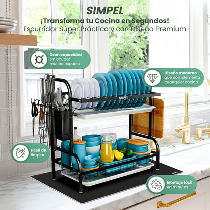 Escurridor de Platos 2 Niveles + Tapete de Regalo🎁 – Compacto, Resistente y Antigoteo | SIMPEL®