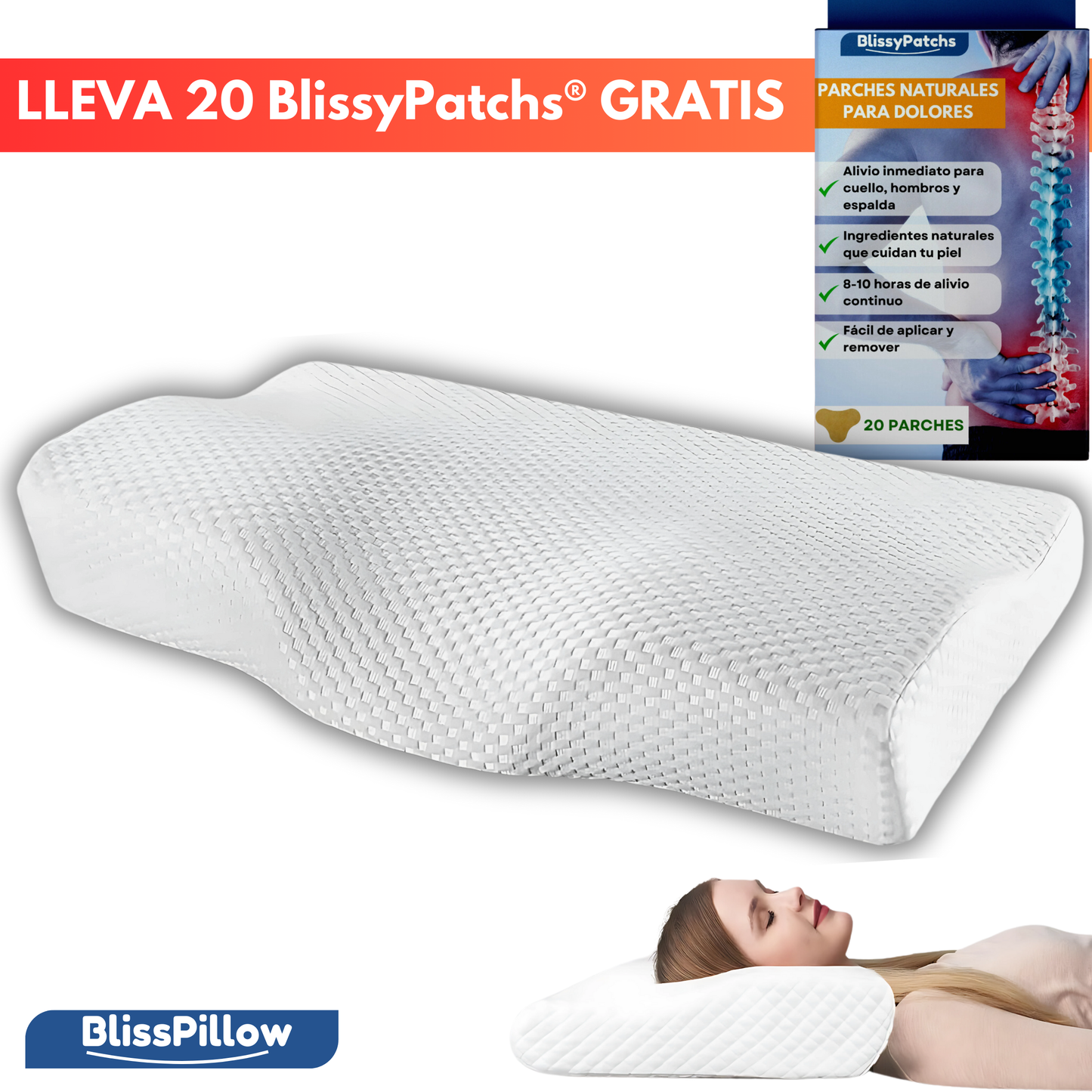 BlissPillow® - Almohada Ortopédica Inteligente 🎁 +20 PARCHES NATURALES DE REGALO 🎁